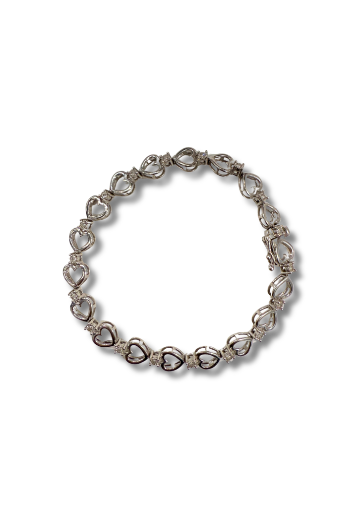 Sterling Silver Diamond Hearts Bracelet
