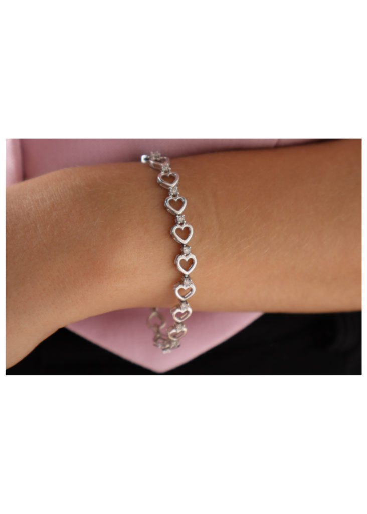 Sterling Silver Diamond Hearts Bracelet