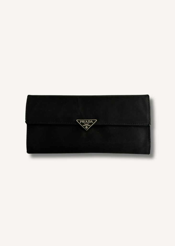 Prada Nylon Long Flap Wallet with Silver Hardware