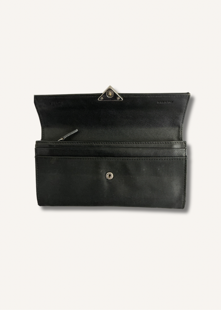 Prada Nylon Long Flap Wallet with Silver Hardware