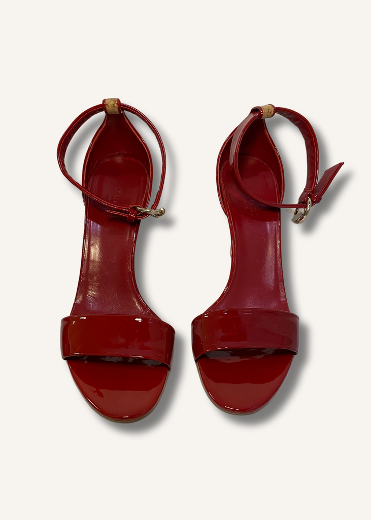 Gucci Red Patent Leather Cork Wedges