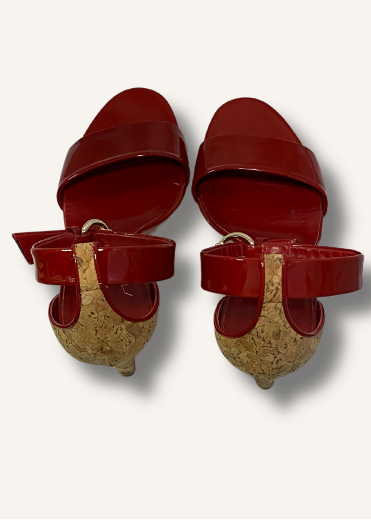 Gucci Red Patent Leather Cork Wedges
