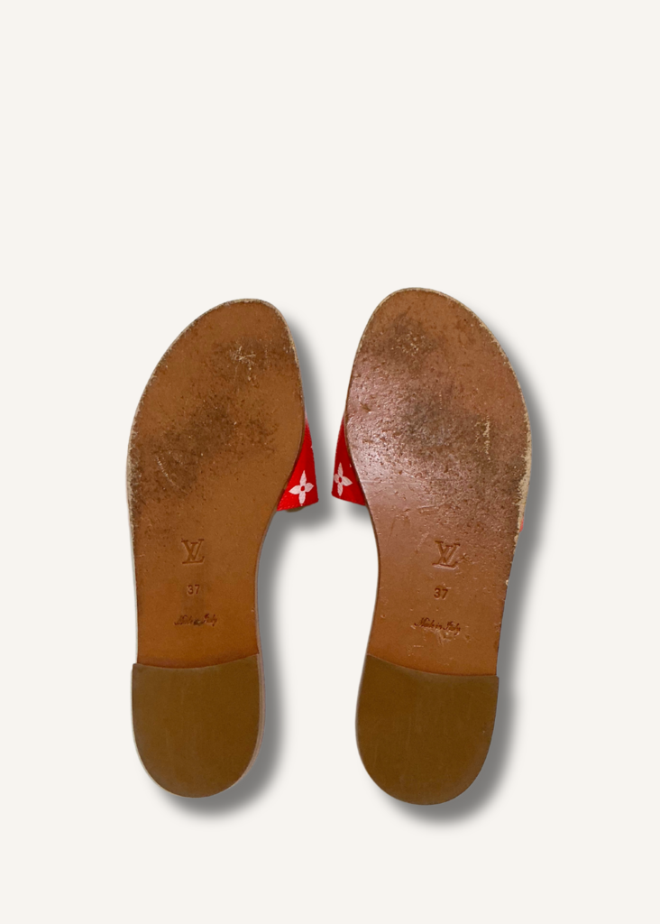 Louis Vuitton Two-Tone Monogram Coated Canvas Flat Slides