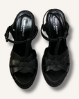 Saint Laurent Black Calfskin Tribute 95 Platform Espadrille Wedge Sandals