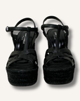 Saint Laurent Black Calfskin Tribute 95 Platform Espadrille Wedge Sandals