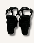 Saint Laurent Black Calfskin Tribute 95 Platform Espadrille Wedge Sandals