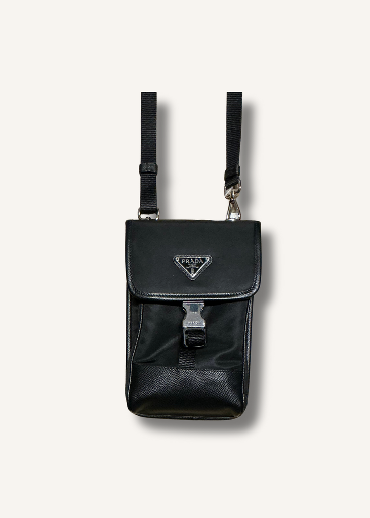 Prada Black Tessuto Nylon Saffiano Phone Crossbody