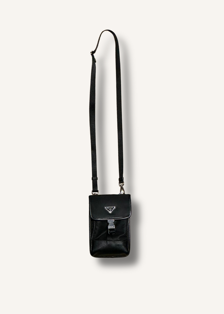 Prada Black Tessuto Nylon Saffiano Phone Crossbody