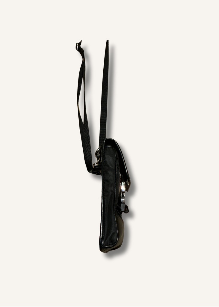 Prada Black Tessuto Nylon Saffiano Phone Crossbody