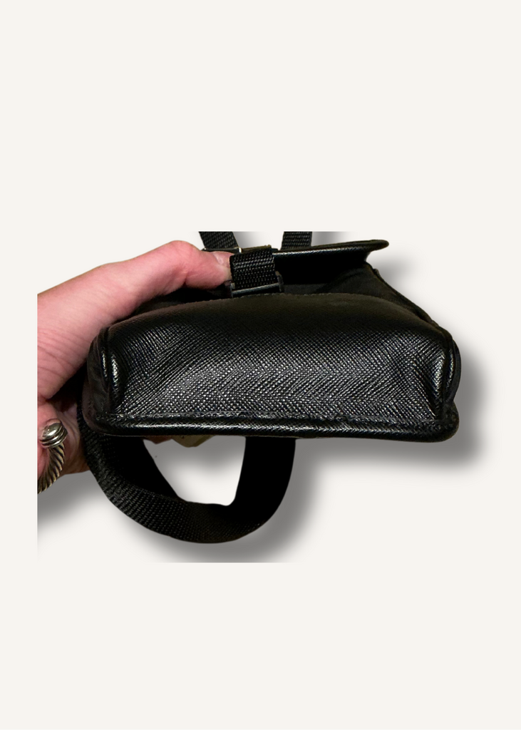 Prada Black Tessuto Nylon Saffiano Phone Crossbody