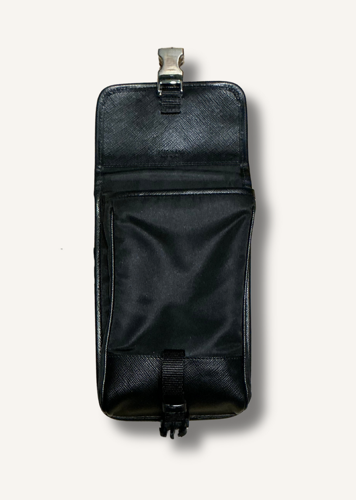 Prada Black Tessuto Nylon Saffiano Phone Crossbody
