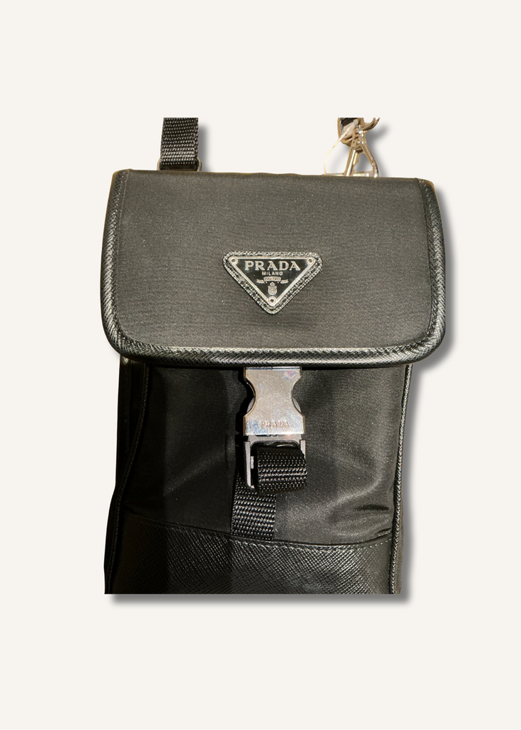 Prada Black Tessuto Nylon Saffiano Phone Crossbody