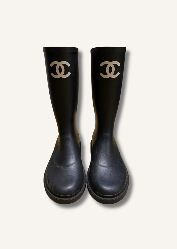 Chanel Black Caoutchouk CC Rainboots