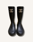 Chanel Black Caoutchouk CC Rainboots