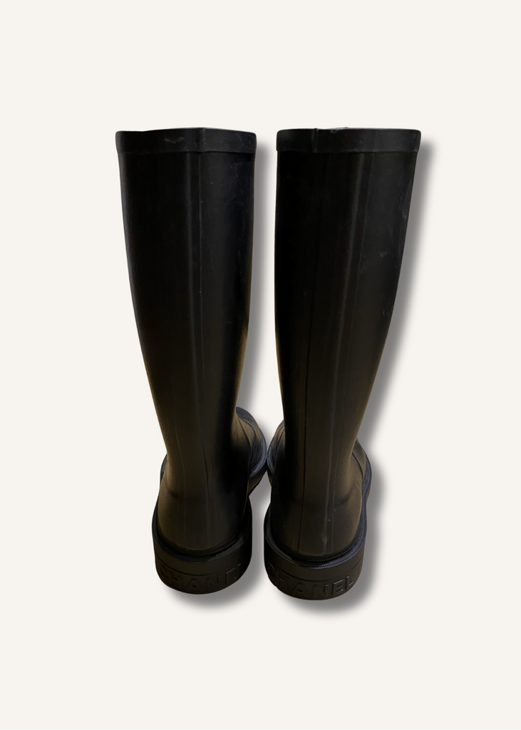 Chanel Black Caoutchouk CC Rainboots