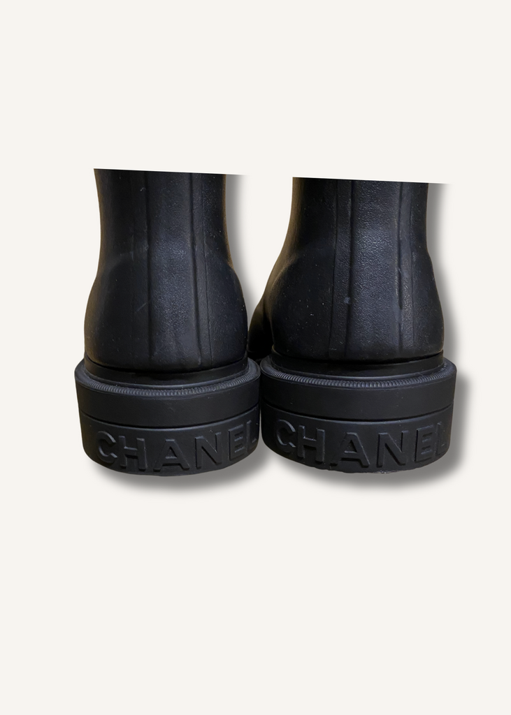 Chanel Black Caoutchouk CC Rainboots