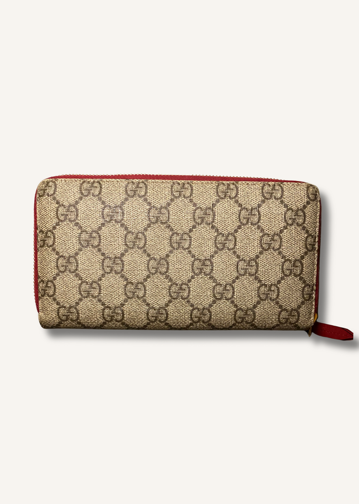 Gucci Red GG Supreme Monogram Embroidered Rainbow Zip Around Wallet