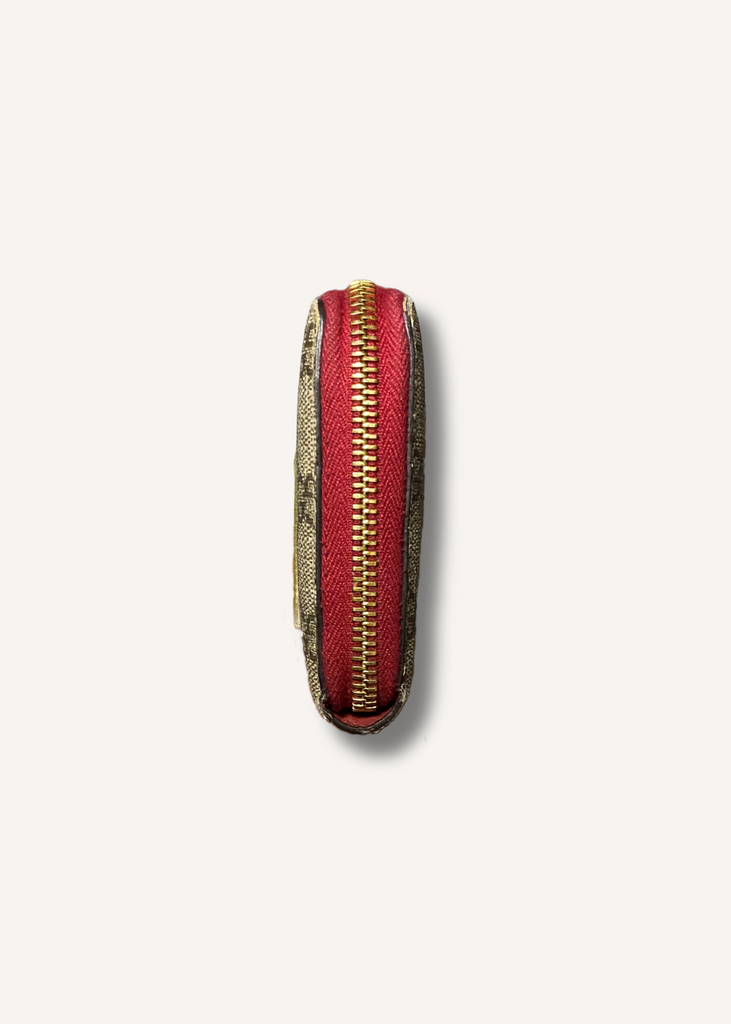 Gucci Red GG Supreme Monogram Embroidered Rainbow Zip Around Wallet