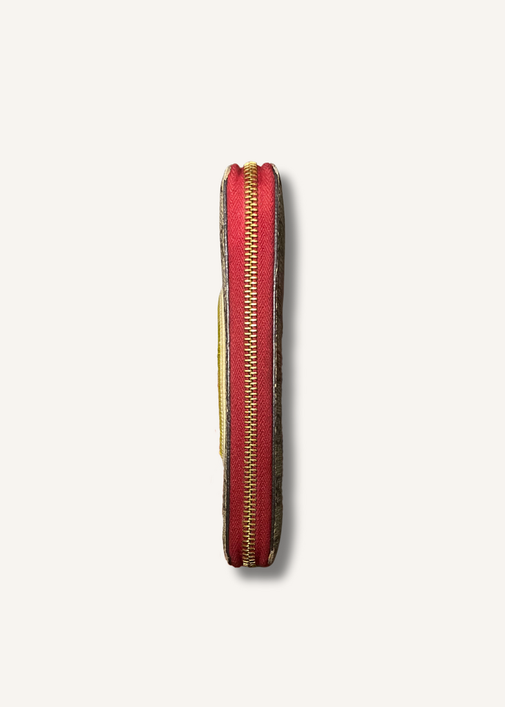 Gucci Red GG Supreme Monogram Embroidered Rainbow Zip Around Wallet