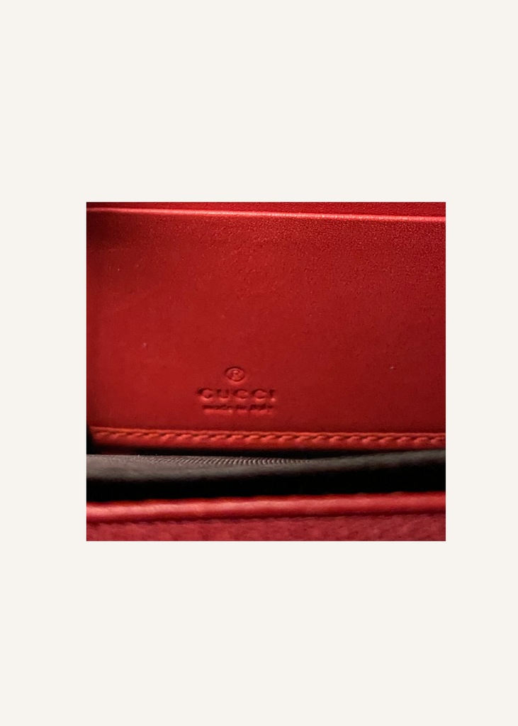 Gucci Red GG Supreme Monogram Embroidered Rainbow Zip Around Wallet