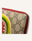 Gucci Red GG Supreme Monogram Embroidered Rainbow Zip Around Wallet