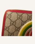 Gucci Red GG Supreme Monogram Embroidered Rainbow Zip Around Wallet