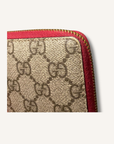 Gucci Red GG Supreme Monogram Embroidered Rainbow Zip Around Wallet