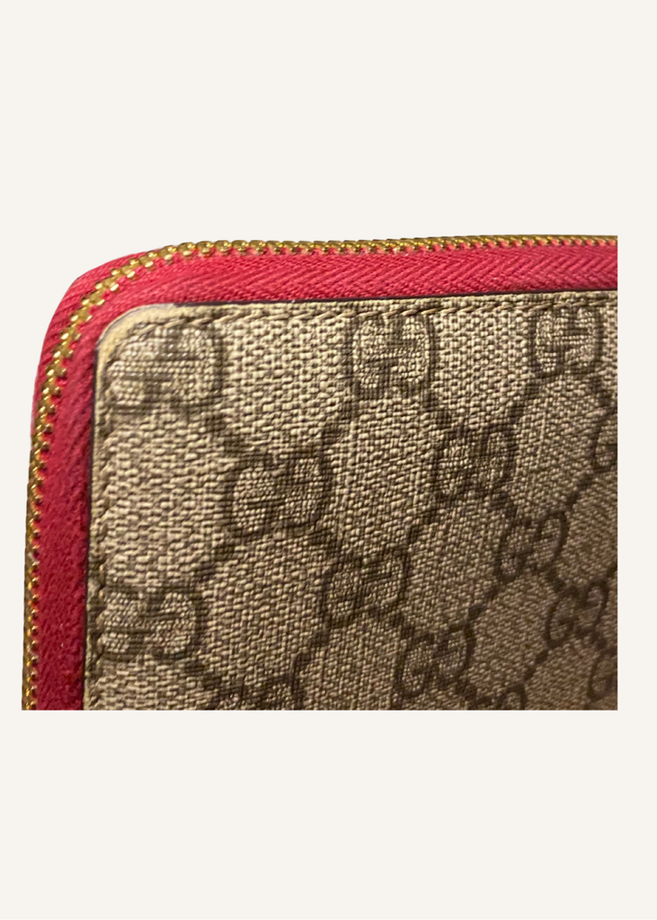 Gucci Red GG Supreme Monogram Embroidered Rainbow Zip Around Wallet