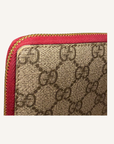 Gucci Red GG Supreme Monogram Embroidered Rainbow Zip Around Wallet