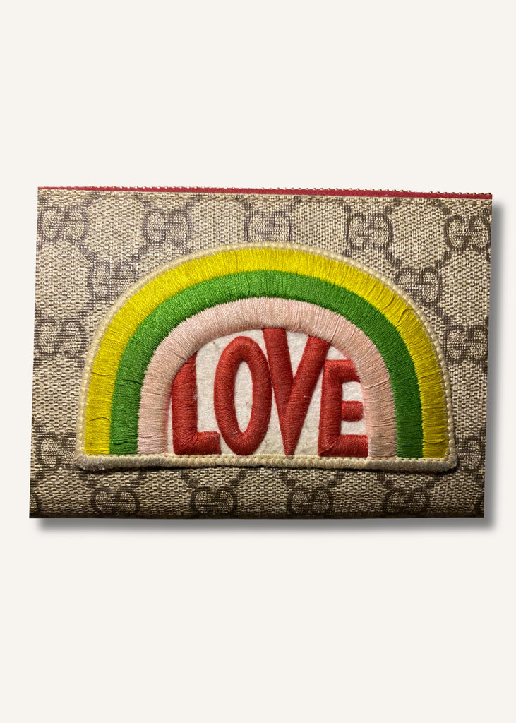 Gucci Red GG Supreme Monogram Embroidered Rainbow Zip Around Wallet