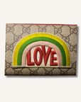 Gucci Red GG Supreme Monogram Embroidered Rainbow Zip Around Wallet