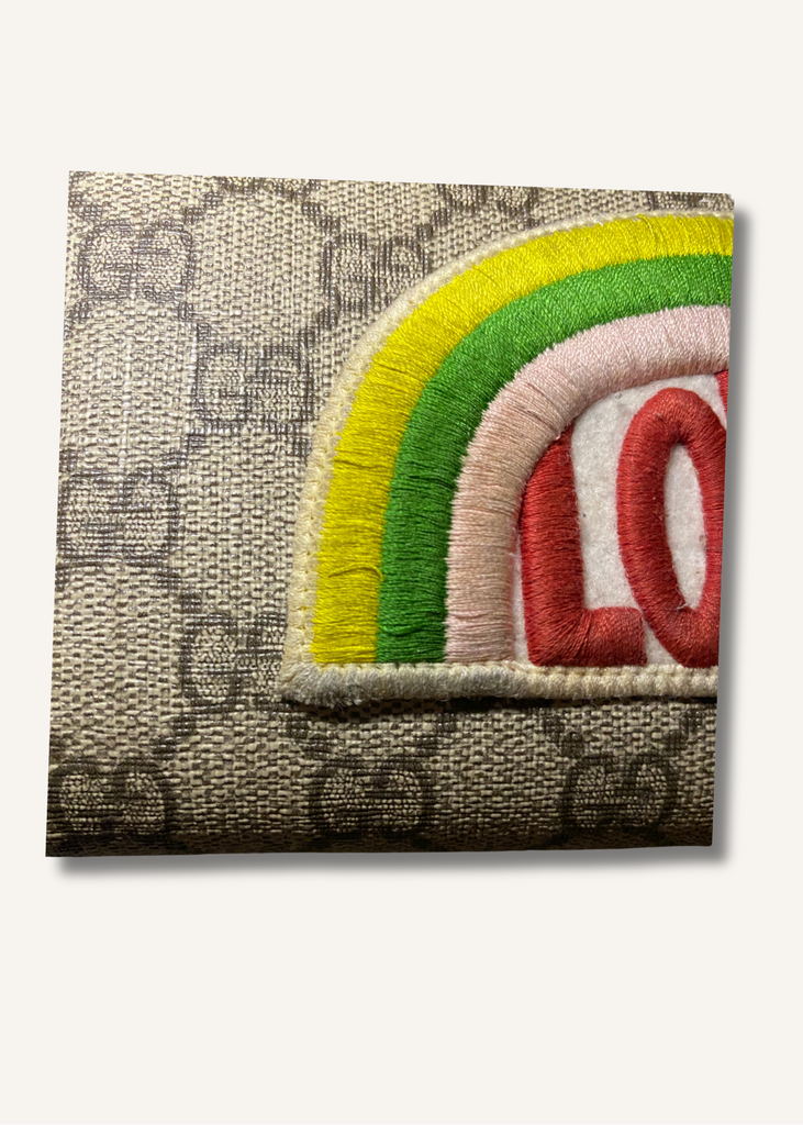 Gucci Red GG Supreme Monogram Embroidered Rainbow Zip Around Wallet