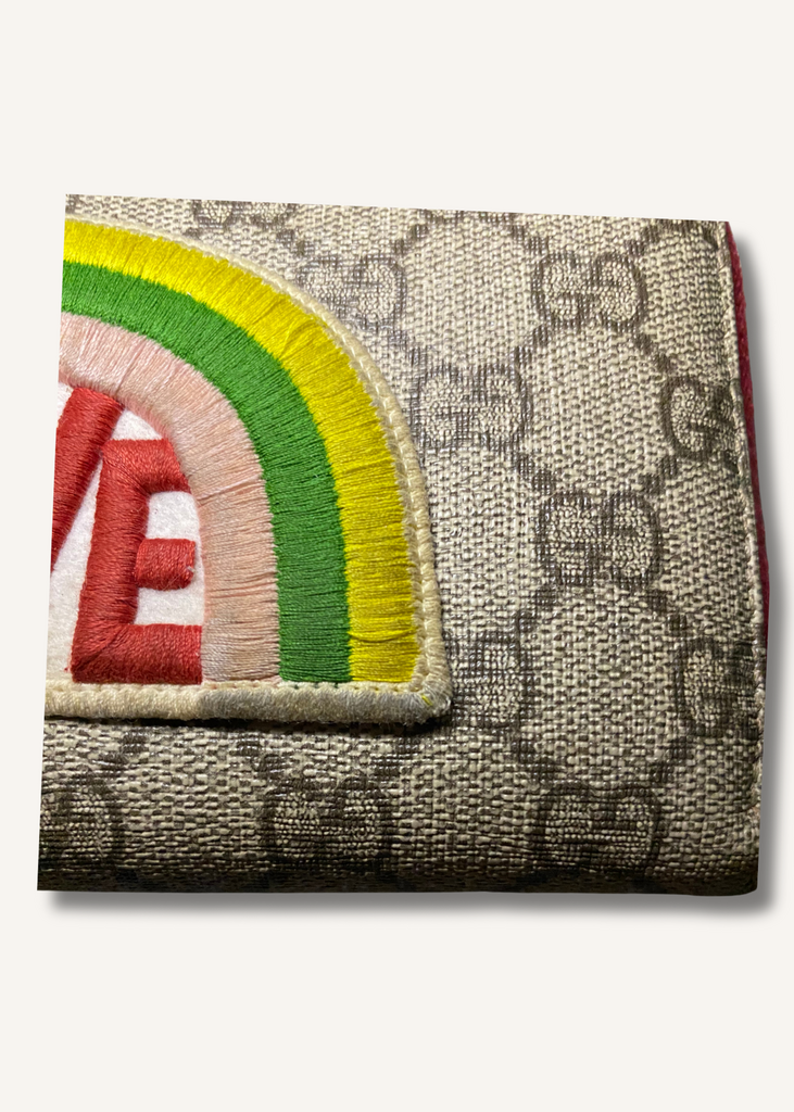 Gucci Red GG Supreme Monogram Embroidered Rainbow Zip Around Wallet
