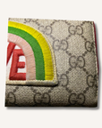 Gucci Red GG Supreme Monogram Embroidered Rainbow Zip Around Wallet