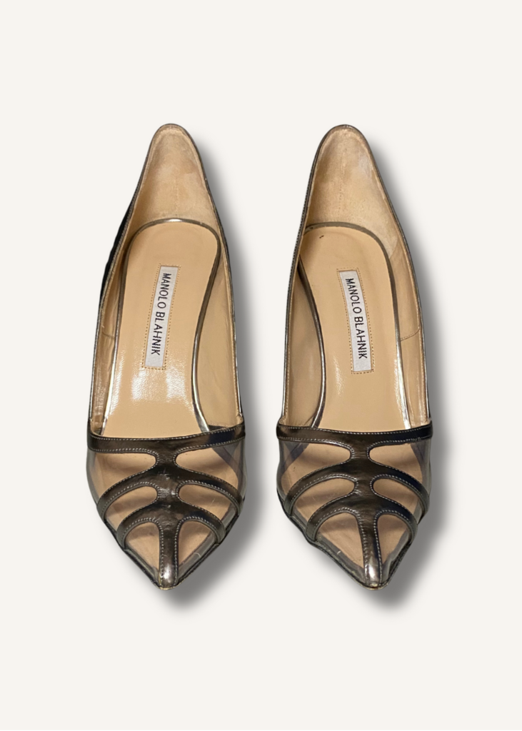 Manolo Blahnik Gotria Silver Specchio PVC BB Pumps
