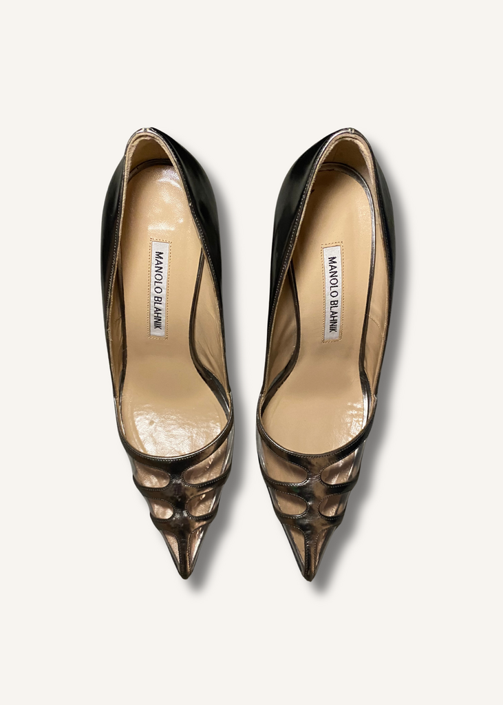 Manolo Blahnik Gotria Silver Specchio PVC BB Pumps