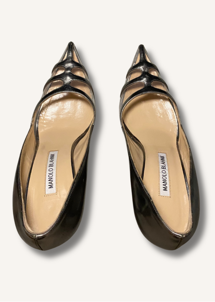 Manolo Blahnik Gotria Silver Specchio PVC BB Pumps