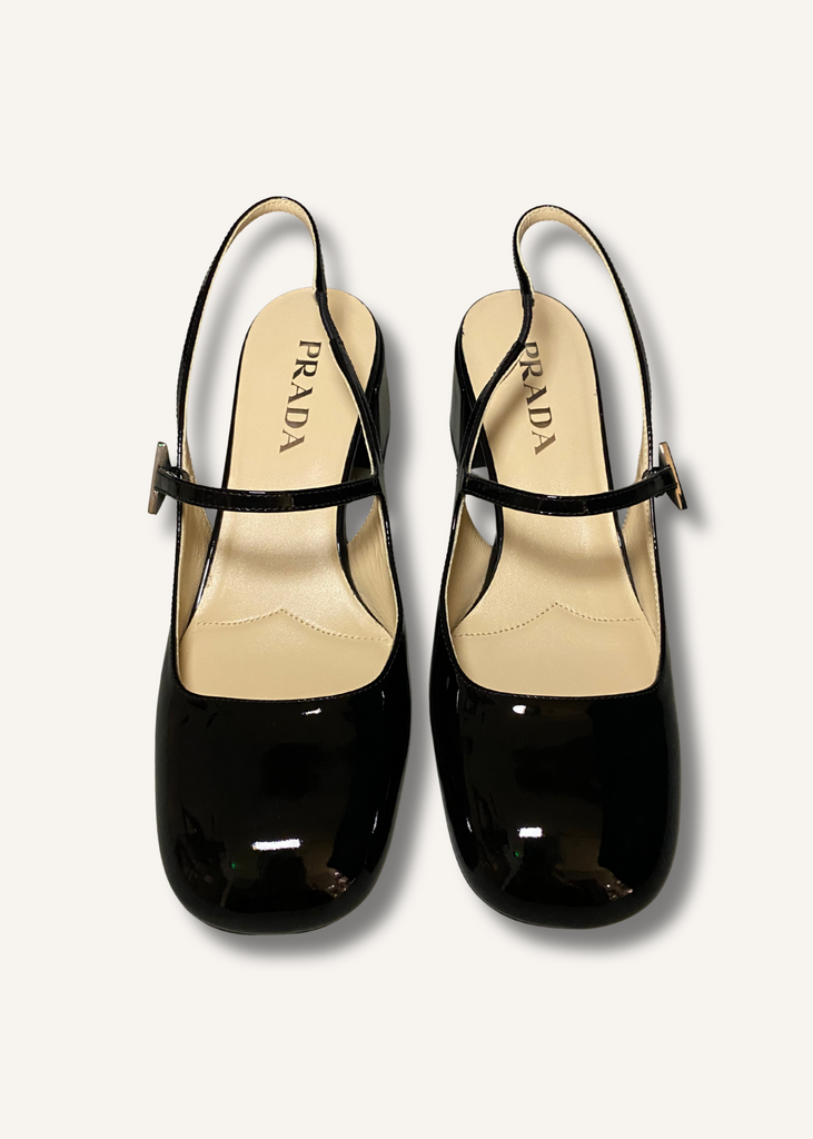 Prada Black Décoletté Logo Slingback Mary Jane Pump