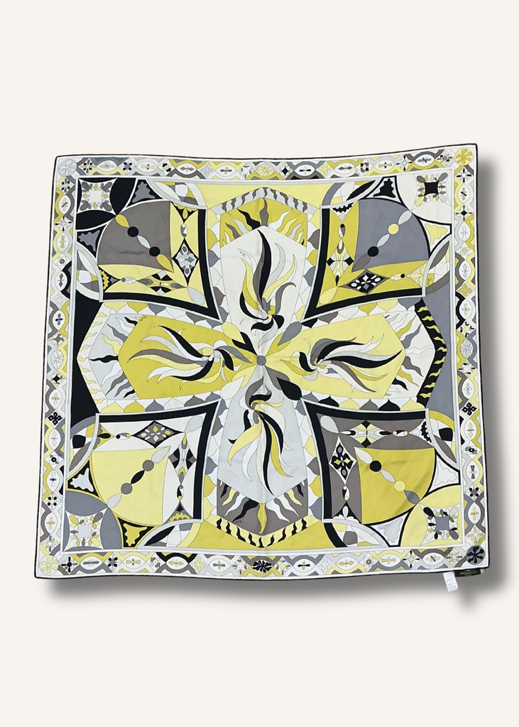Emilio Pucci Yellow and Gray Patterned Scarf
