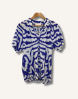 Sheridan French Dana Blouse in Blue + White Tiger