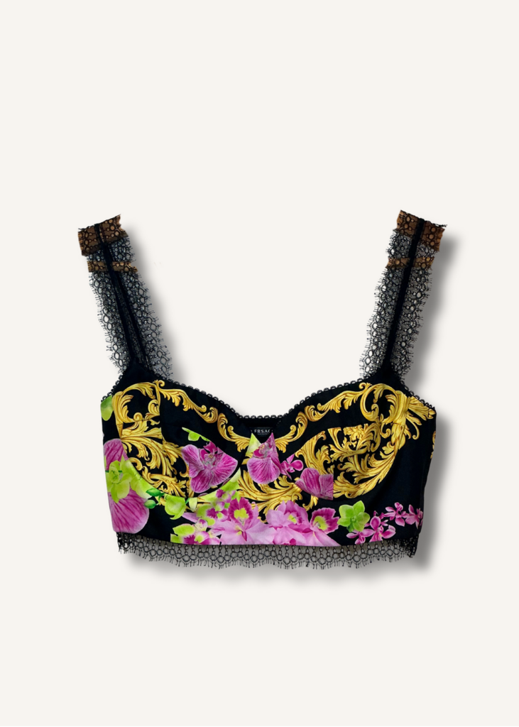 Versace Lace-Trimmed Printed Silk-Twill Bralette