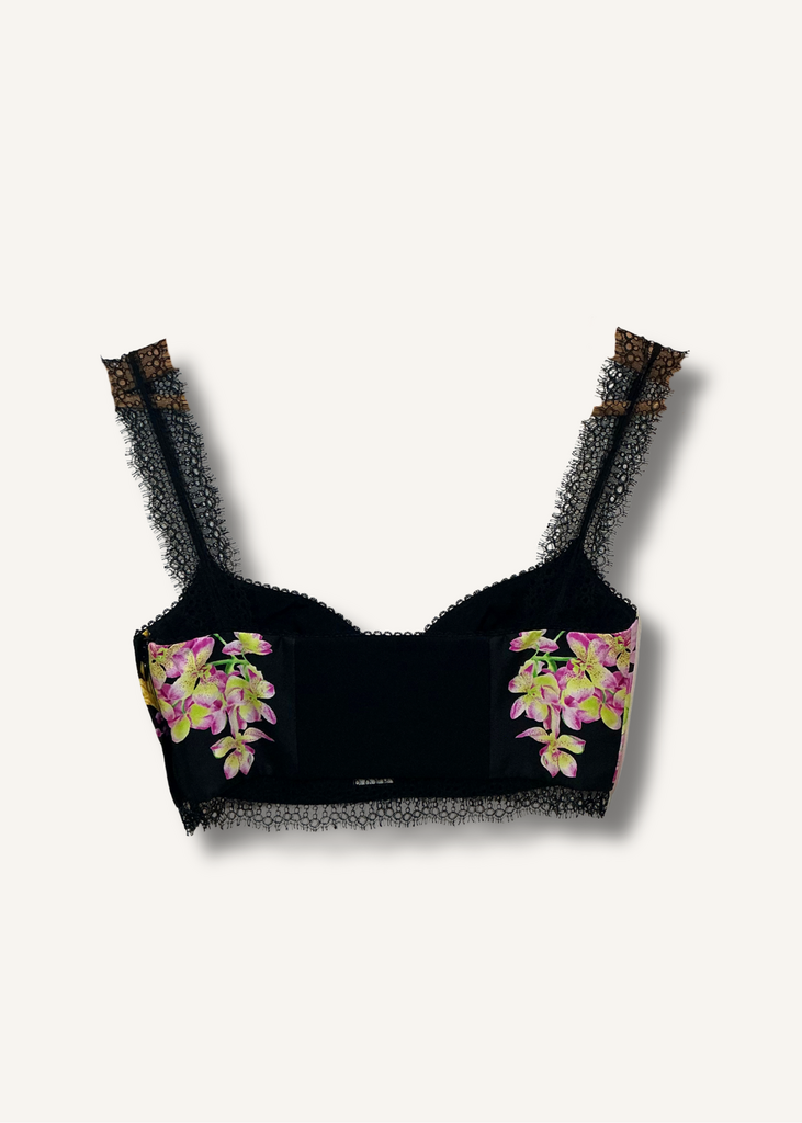 Versace Lace-Trimmed Printed Silk-Twill Bralette