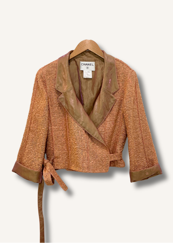 Chanel Tweed Boucle Knit Cropped Wrap Jacket