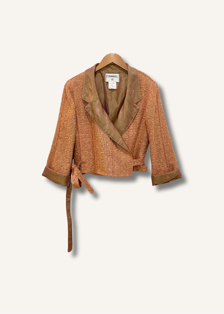 Chanel Tweed Boucle Knit Cropped Wrap Jacket