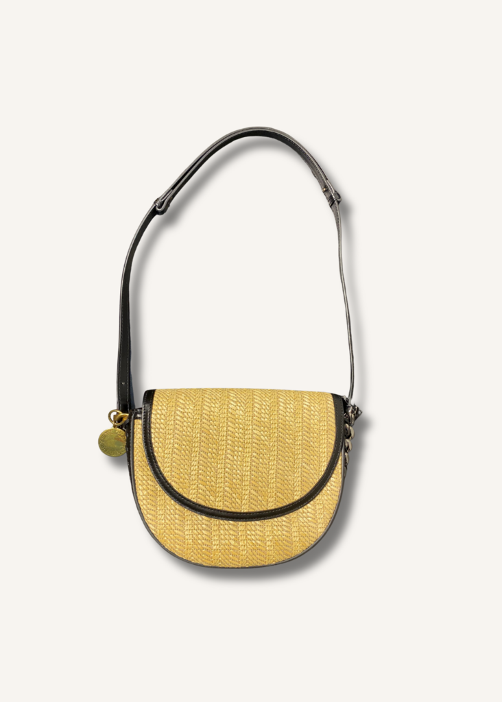 Stella Mccartney Frayme Woven Raffia Medium Flap Shoulder Bag
