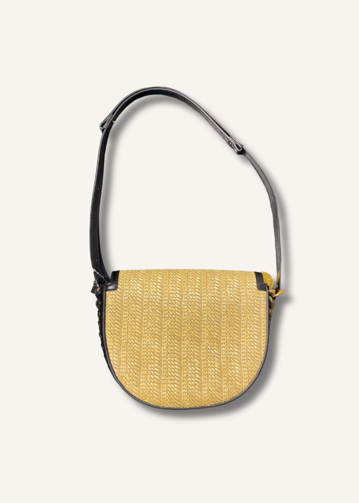 Stella Mccartney Frayme Woven Raffia Medium Flap Shoulder Bag