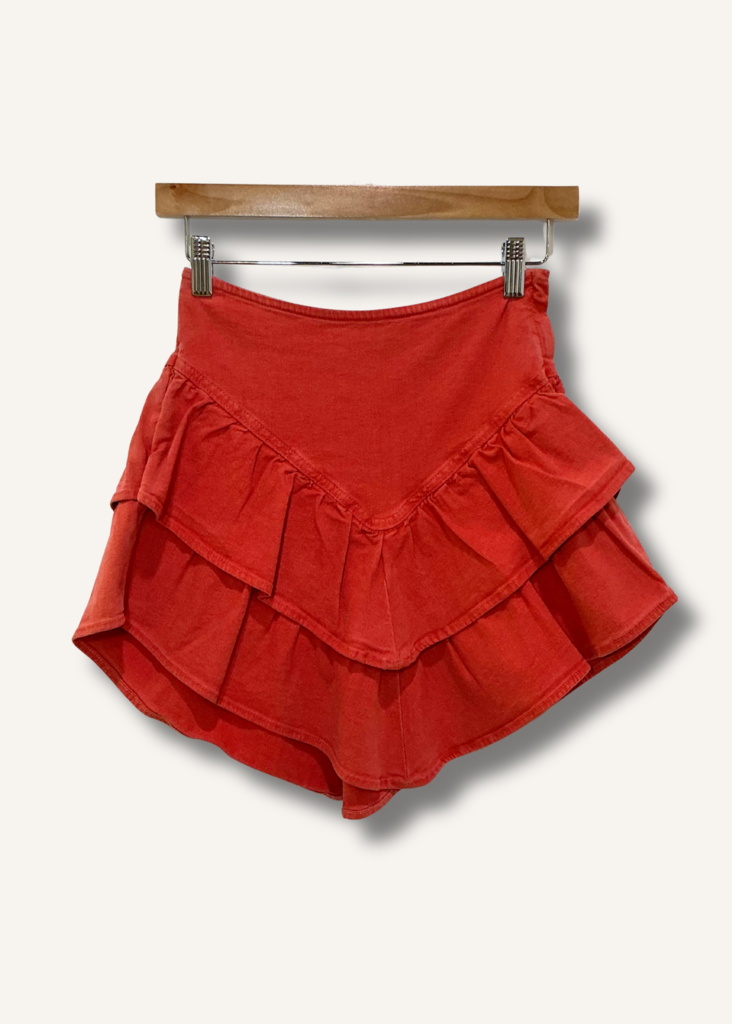 Mother The Ruffle Mini Skirt in Hot Coral