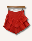Mother The Ruffle Mini Skirt in Hot Coral