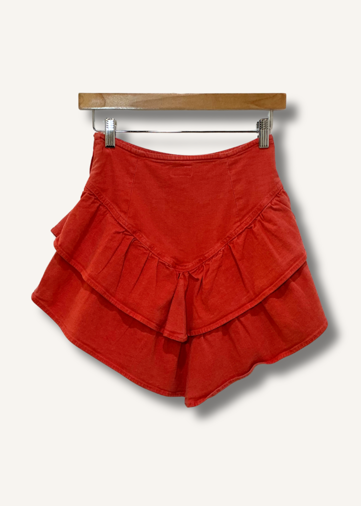 Mother The Ruffle Mini Skirt in Hot Coral