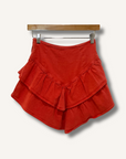 Mother The Ruffle Mini Skirt in Hot Coral